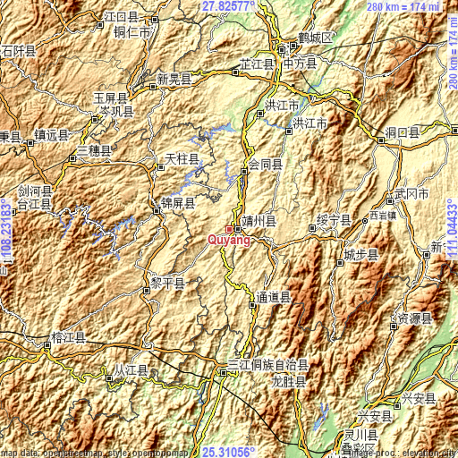 Topographic map of Quyang