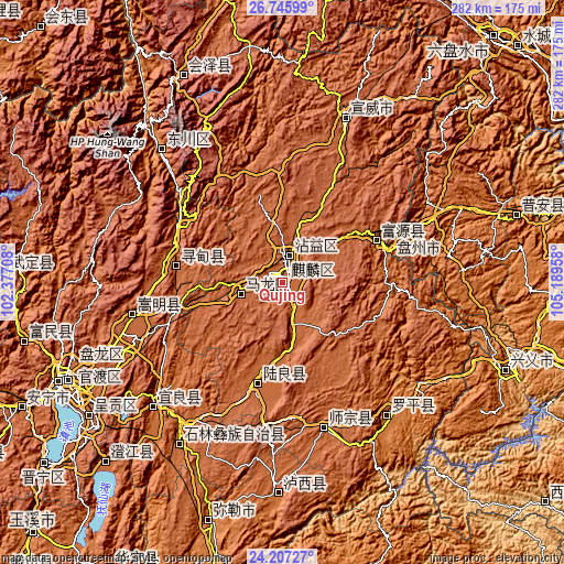 Topographic map of Qujing