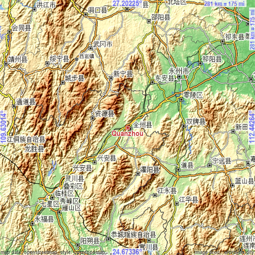 Topographic map of Quanzhou