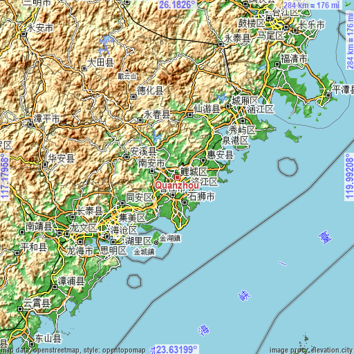 Topographic map of Quanzhou