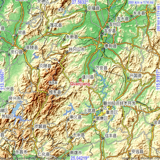 Topographic map of Quanjiang