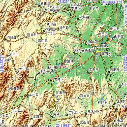 Topographic map of Wuxi