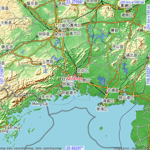 Topographic map of Qinzhou