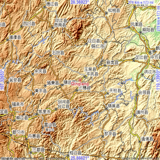 Topographic map of Qinglang