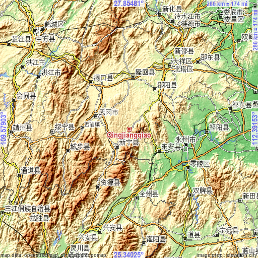 Topographic map of Qingjiangqiao