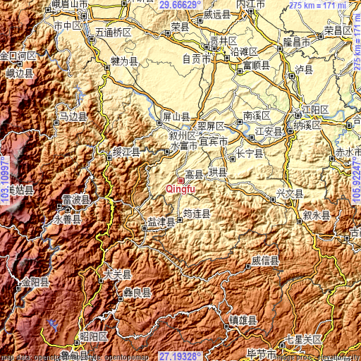Topographic map of Qingfu