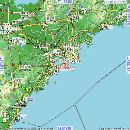 Topographic map of Qingdao