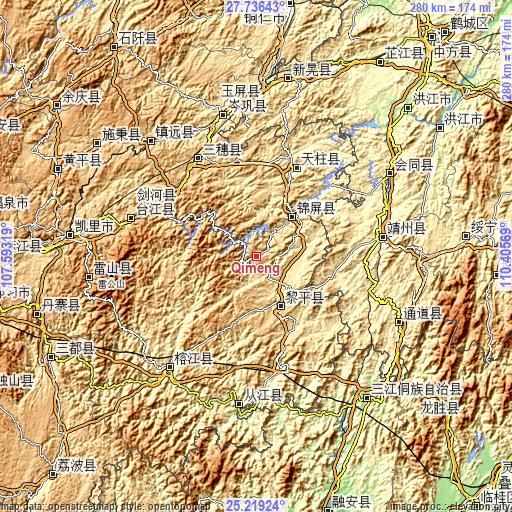 Topographic map of Qimeng
