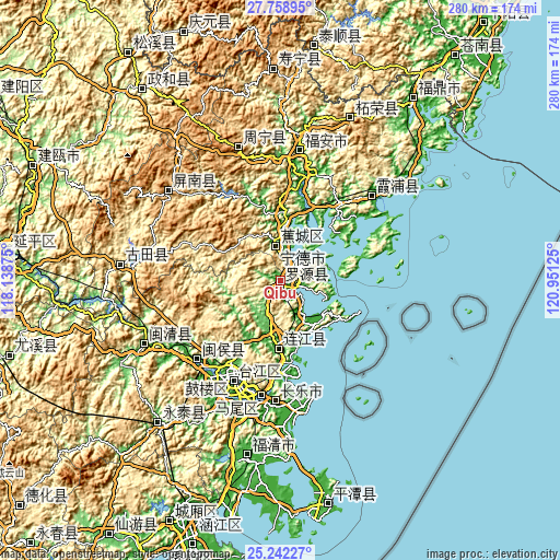 Topographic map of Qibu