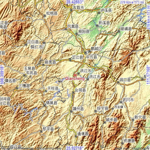 Topographic map of Qiancheng