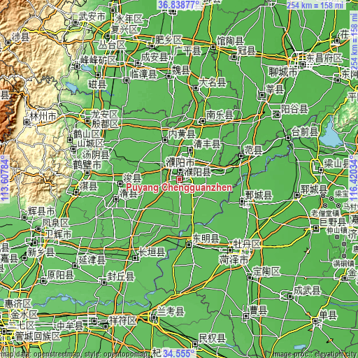 Topographic map of Puyang Chengguanzhen