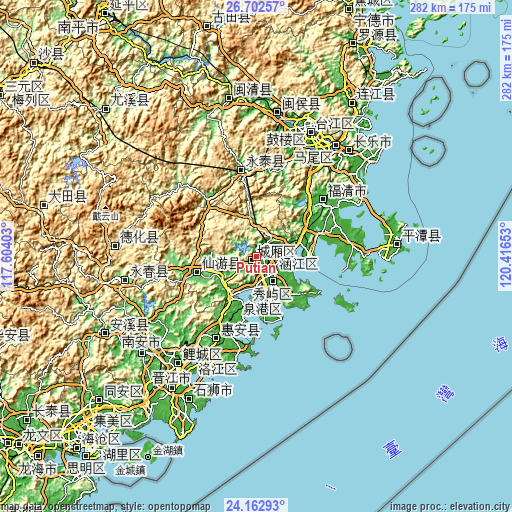 Topographic map of Putian