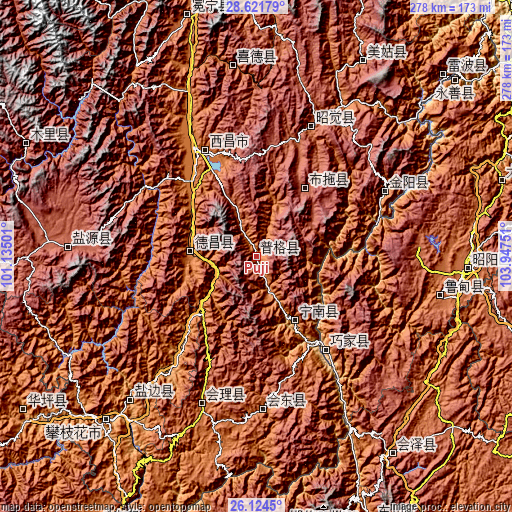 Topographic map of Puji