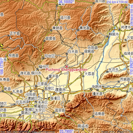 Topographic map of Pucheng Chengguanzhen