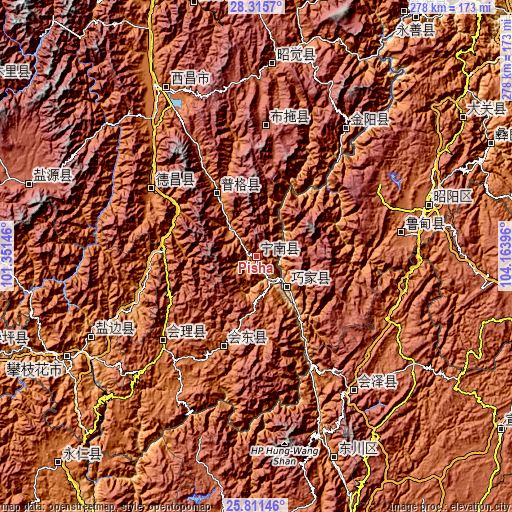 Topographic map of Pisha