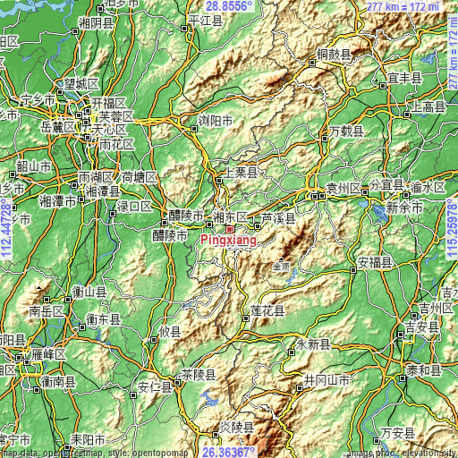 Topographic map of Pingxiang