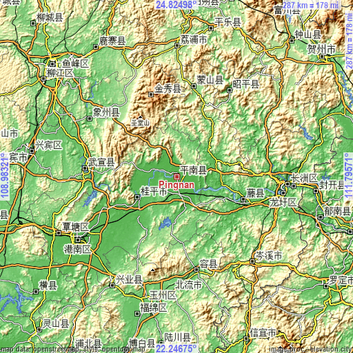 Topographic map of Pingnan