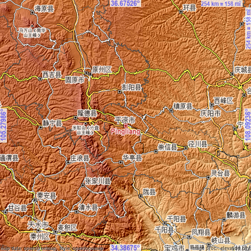 Topographic map of Pingliang