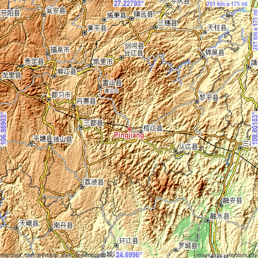 Topographic map of Pingjiang