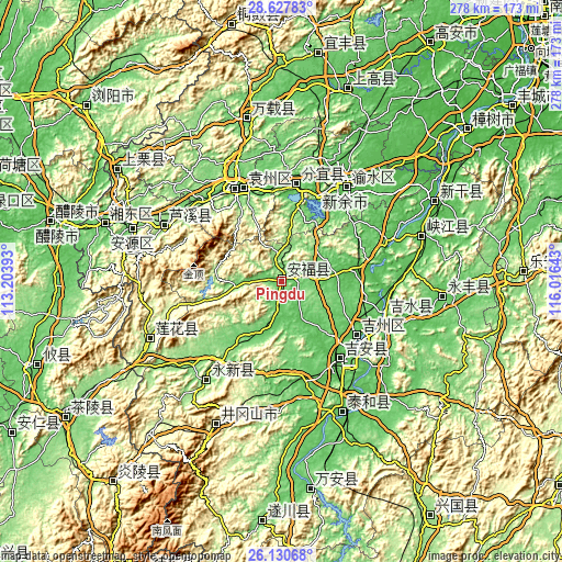 Topographic map of Pingdu
