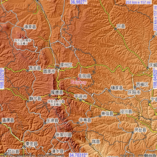 Topographic map of Baiyang