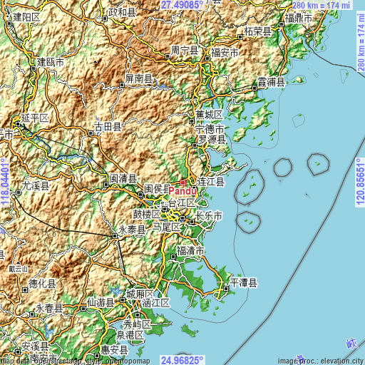 Topographic map of Pandu