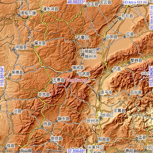 Topographic map of Fenghuang