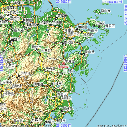 Topographic map of Ninghai