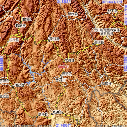 Topographic map of Ning’er