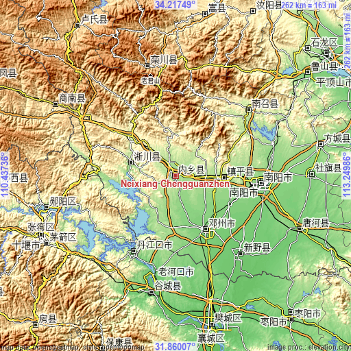 Topographic map of Neixiang Chengguanzhen