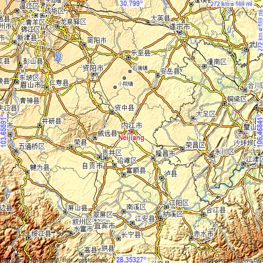 Topographic map of Neijiang