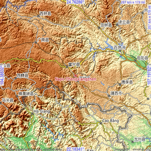 Topographic map of Napo Chengxiangzhen