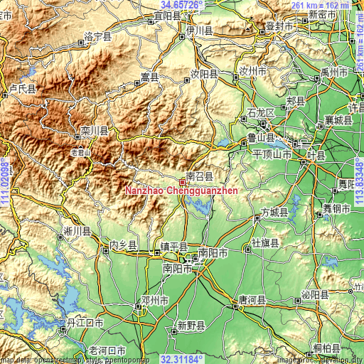 Topographic map of Nanzhao Chengguanzhen