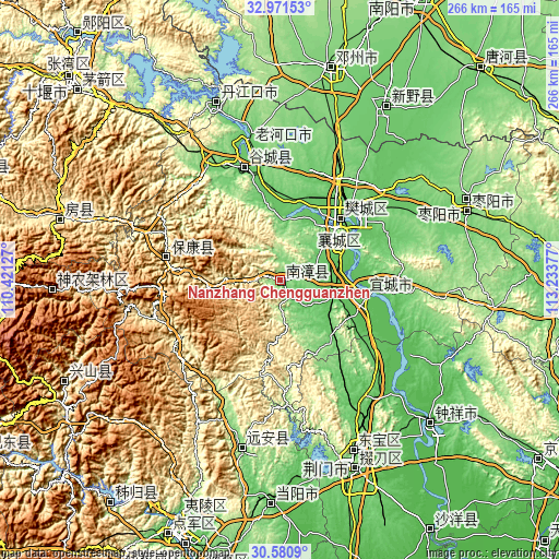 Topographic map of Nanzhang Chengguanzhen
