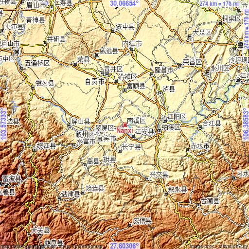 Topographic map of Nanxi