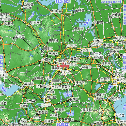 Topographic map of Nanjing