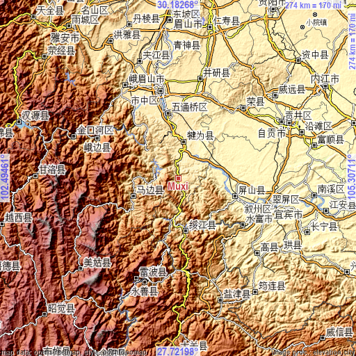 Topographic map of Muxi