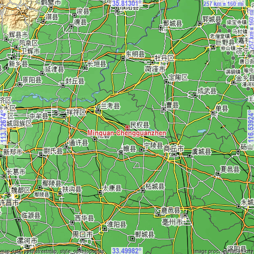 Topographic map of Minquan Chengguanzhen