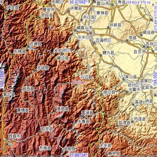 Topographic map of Minjian