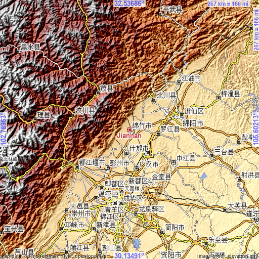 Topographic map of Jiannan