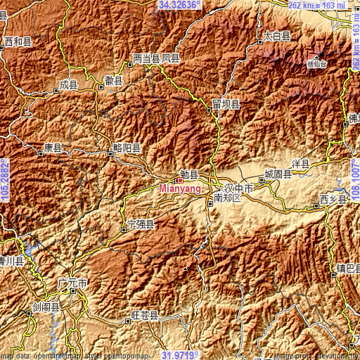 Topographic map of Mianyang