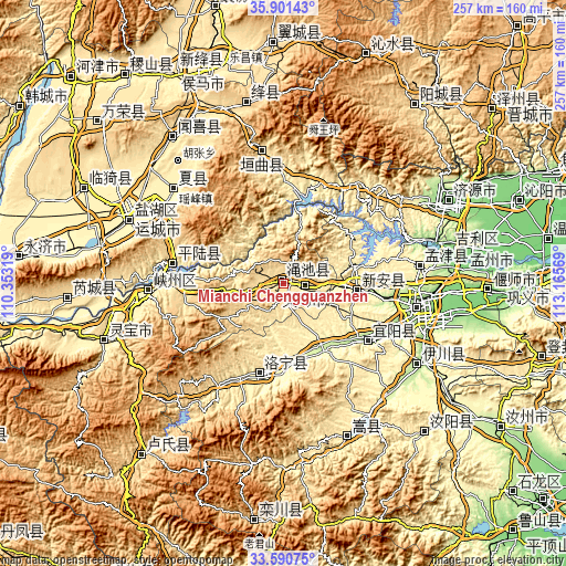 Topographic map of Mianchi Chengguanzhen