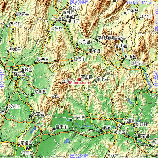 Topographic map of Mengshan