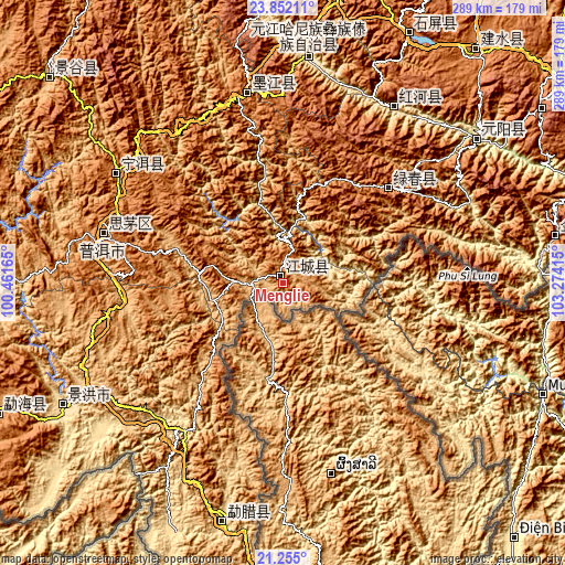 Topographic map of Menglie