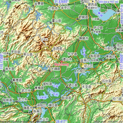 Topographic map of Meicheng