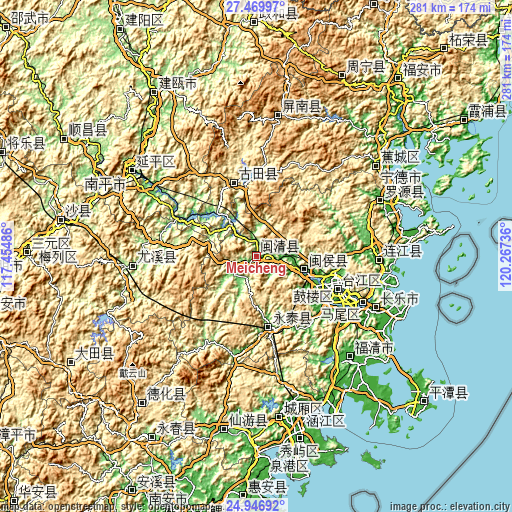 Topographic map of Meicheng