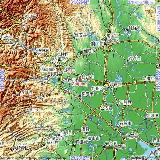 Topographic map of Zhijiang