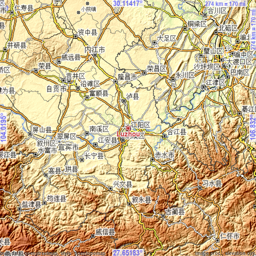 Topographic map of Luzhou