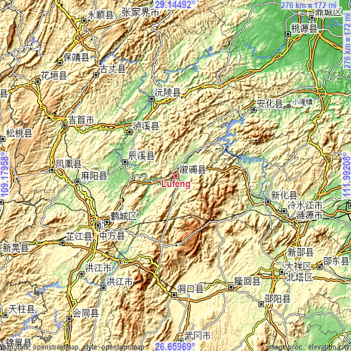 Topographic map of Lufeng