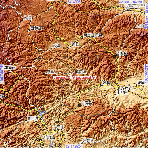 Topographic map of Lüeyang Chengguanzhen